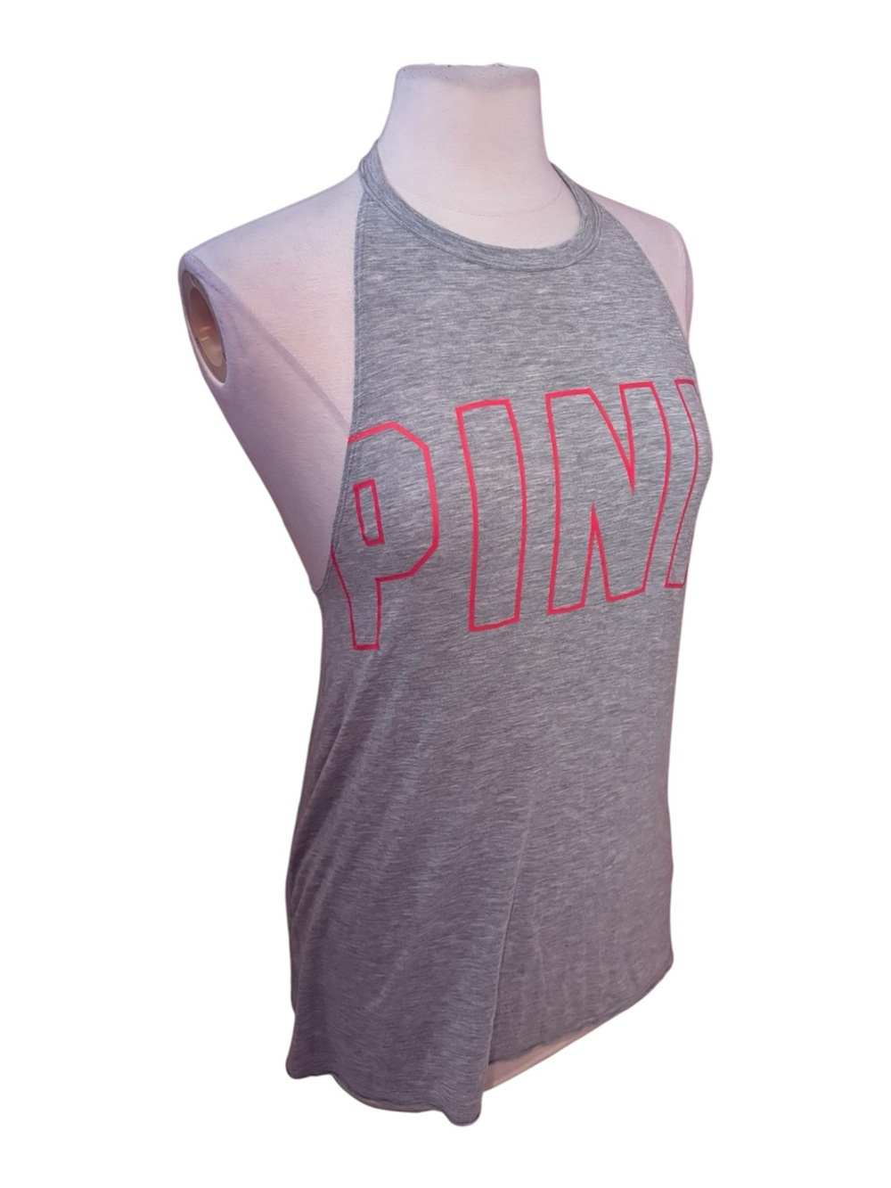 PINK Victoria's Secret Gray Tank with Neon Pink Outline Logo